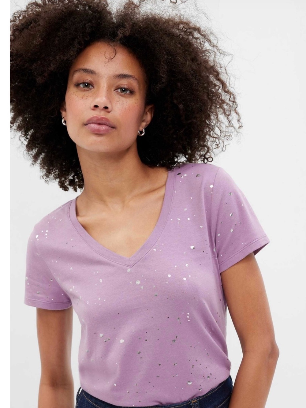 GAP Lavender V-Neck Tee with Silver Splatter Tee